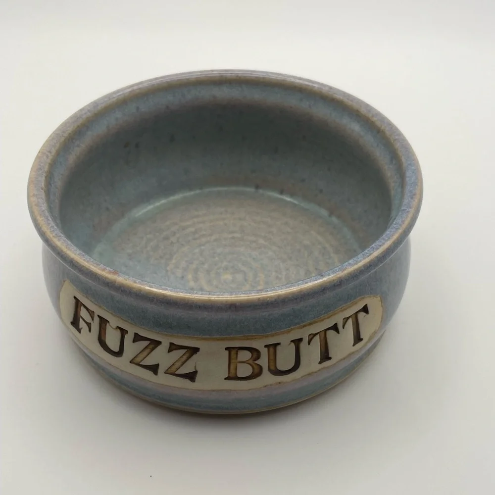 Fuzz Butt Ceramic Art Pottery Handmade Pet Dog Cat Food Water Bowl 5” diameter